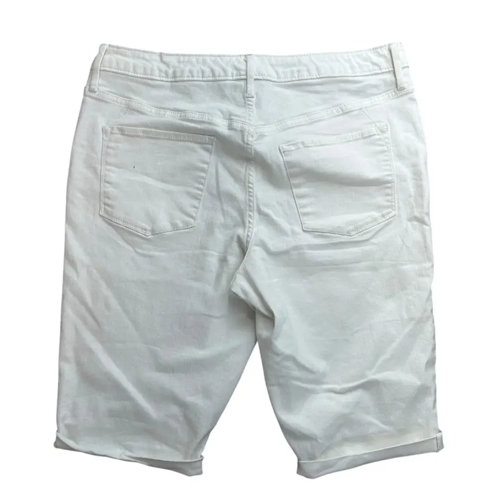Massimo High Rise Skinny White Denim Stretch Jean Shorts Cuffed Size 14 - Picture 4 of 4